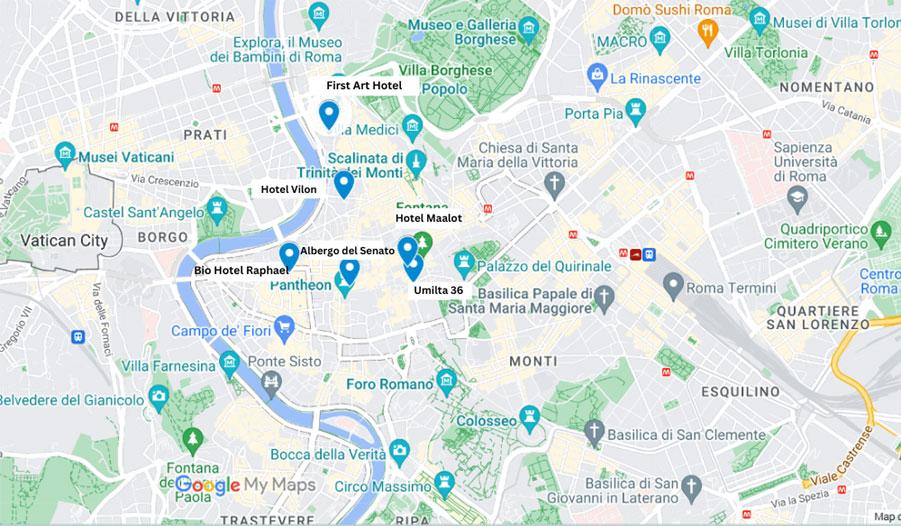 carte des hôtels de rome