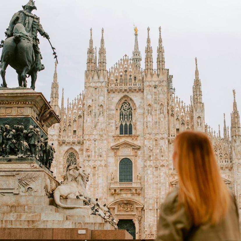 Milan Duomo Girl Looking at Milan Duomo