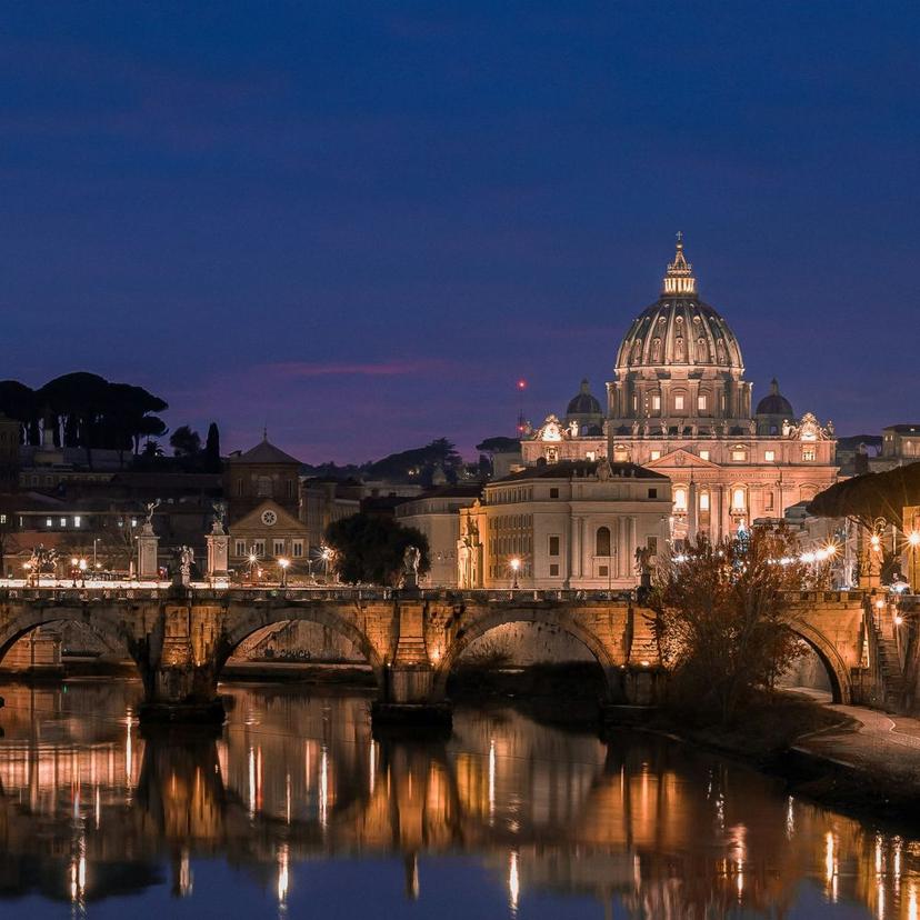 Moonlight View of Vatican Moonlight View of Vatican over River Reflection and lantern lighting