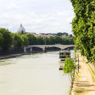 overview-on-tiber-river Panoramic view of the Tiber River in Rome with bridges, greenery, and city skyline