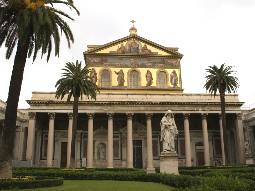 An exterior look at St. Paul Outside the Walls and its mosaic work